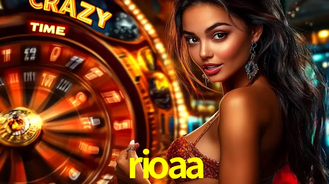 Mulher ao lado da roda de prêmios do jogo de cassino ao vivo Crazy Time, um dos shows de jogos mais emocionantes oferecidos pela plataforma de apostas rioaa.